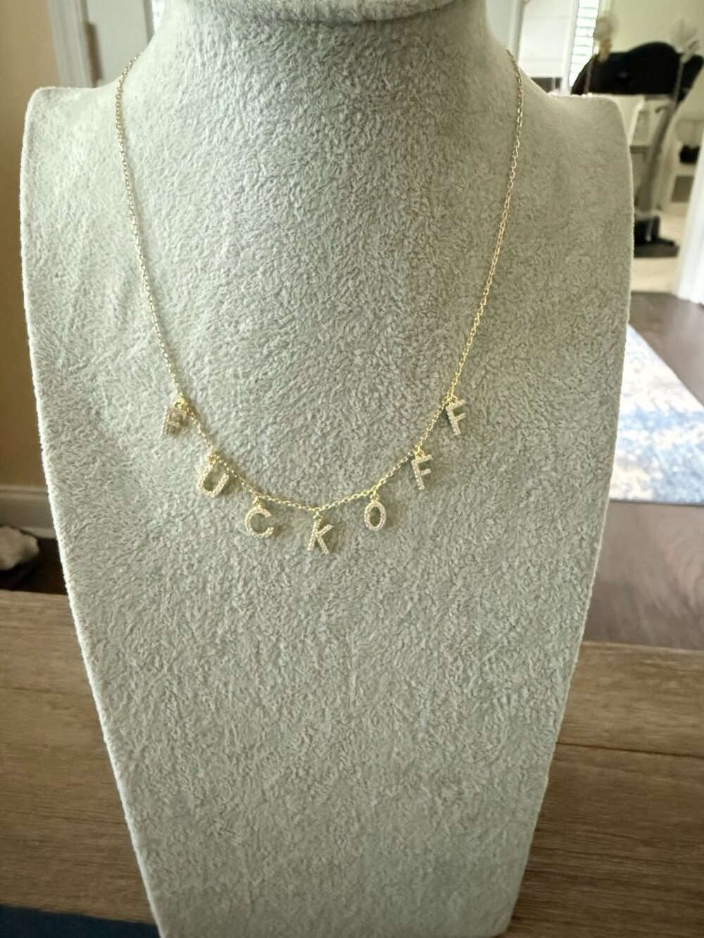 Gold Vermeil "F#CK OFF" Dangle Charm Pavé Necklace - Adjustable 15 to 18 inches